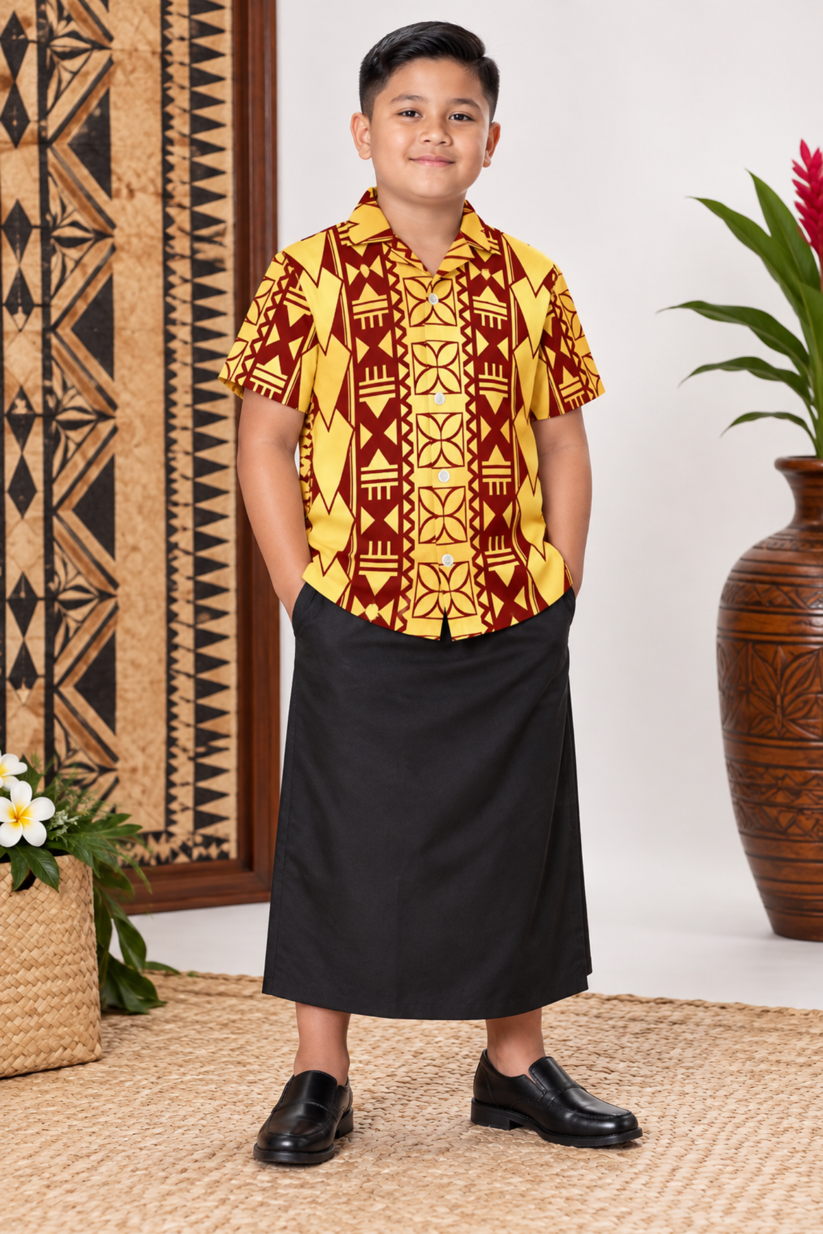 (PRE-ORDER) BOYS SHIRT - COLLARED SHIRT - GOLD & MAROON