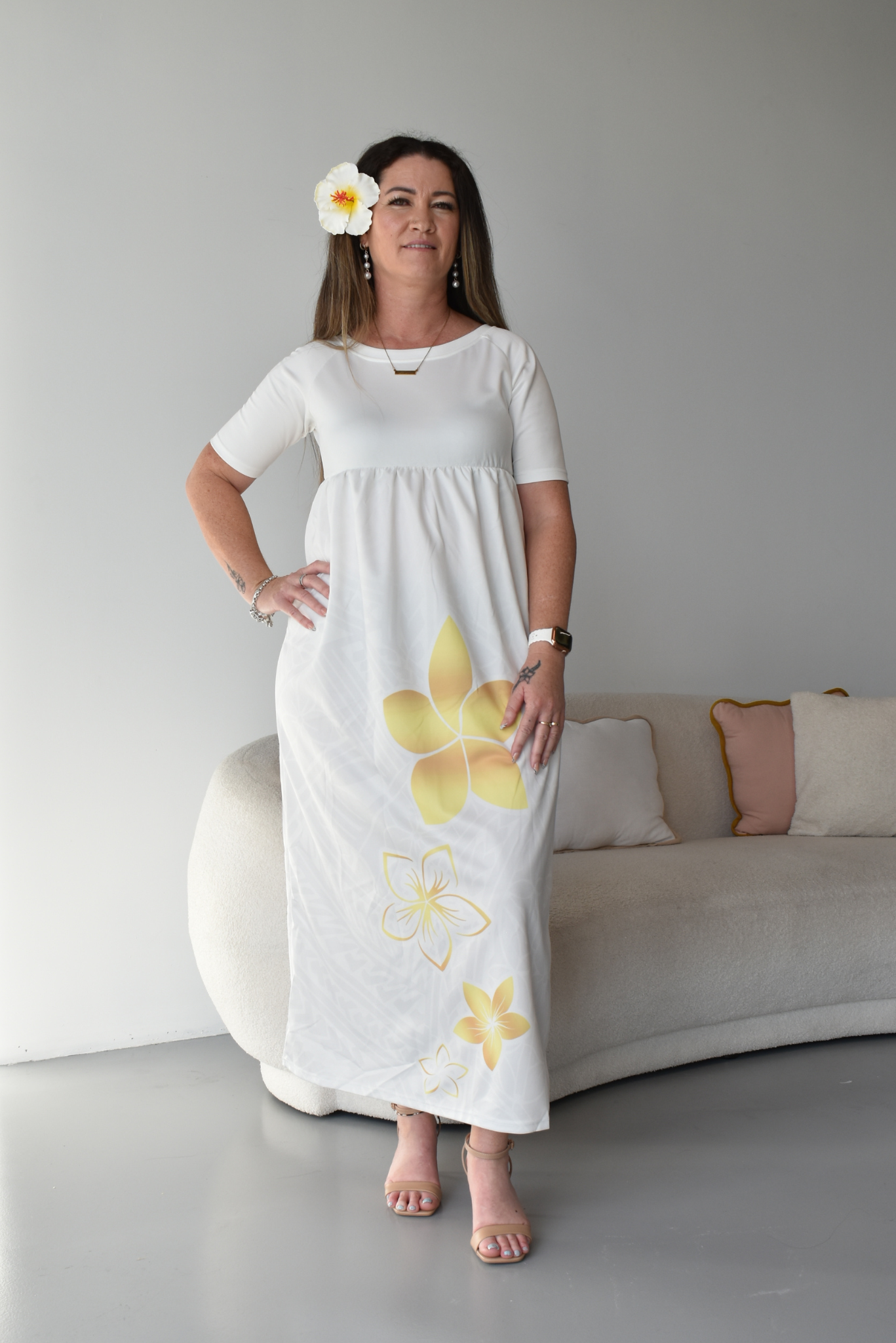 (PRE-ORDER) GOLD TIARE - HIGH WAISTED MAXI DRESS - GOLD & WHITE