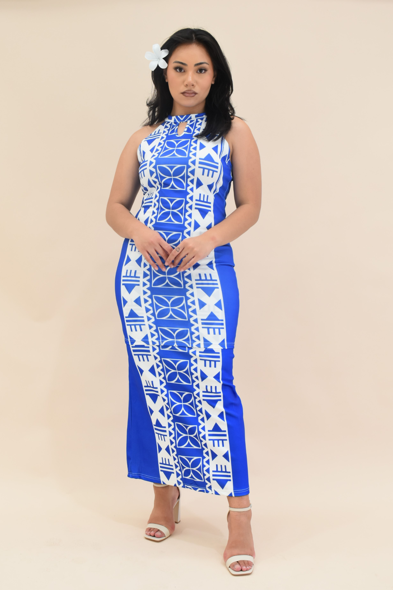 (PRE-ORDER) ELEI PULETASI  - HALTER NECK PULETASI - TWO PIECE OUTFIT - BLUE & WHITE