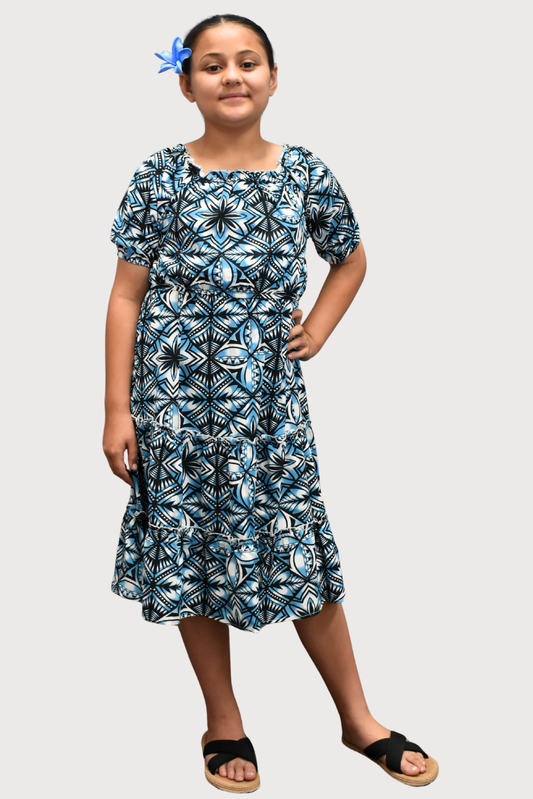 MARIAH GIRLS DRESS - FLOWY DRESS - BLUE & BLACK