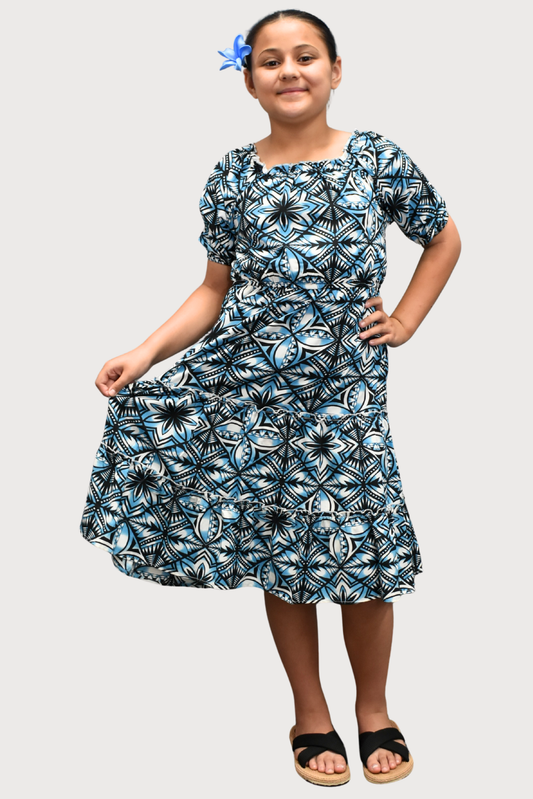 MARIAH GIRLS DRESS - FLOWY DRESS - BLUE & BLACK