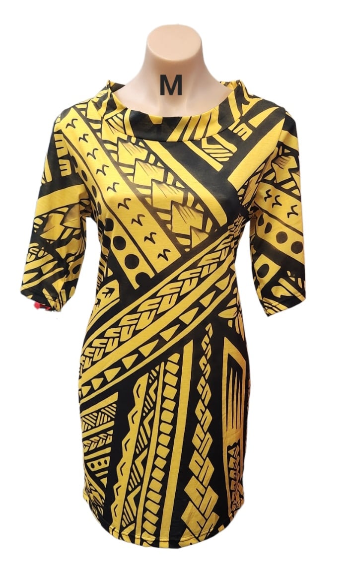 YELLOW & BLACK ISLAND TRIBAL ONE-OFF TOP -SIZE MEDIUM