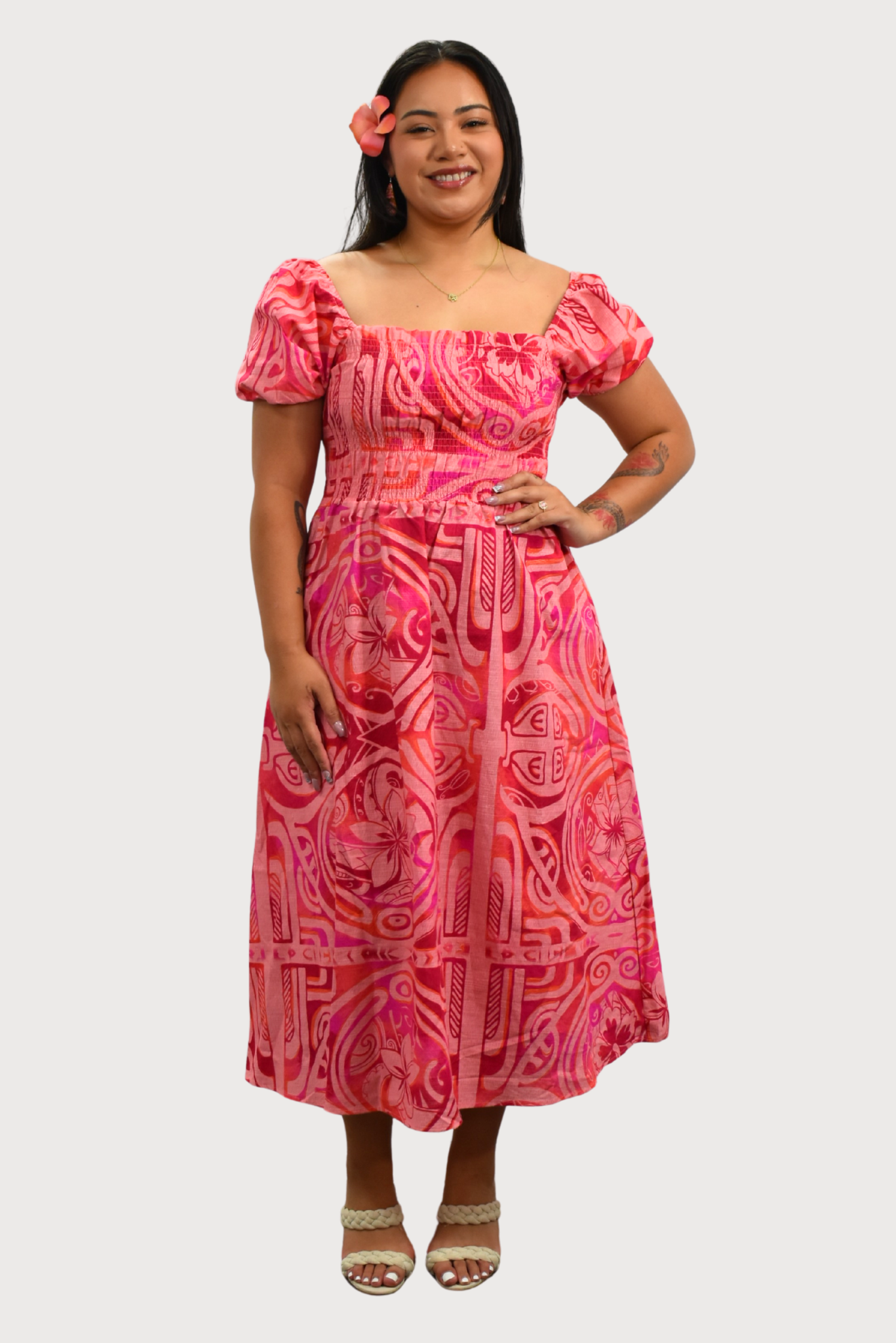 XENIA DRESS - FLOWY DRESS - PINK & RED