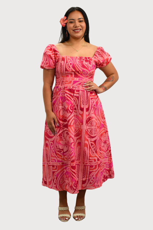 XENIA DRESS - FLOWY DRESS - PINK & RED