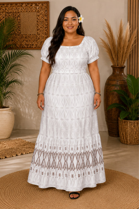 (PRE-ORDER) DRESS - HIGHWAIST FLOWY DRESS - WHITE & GREY