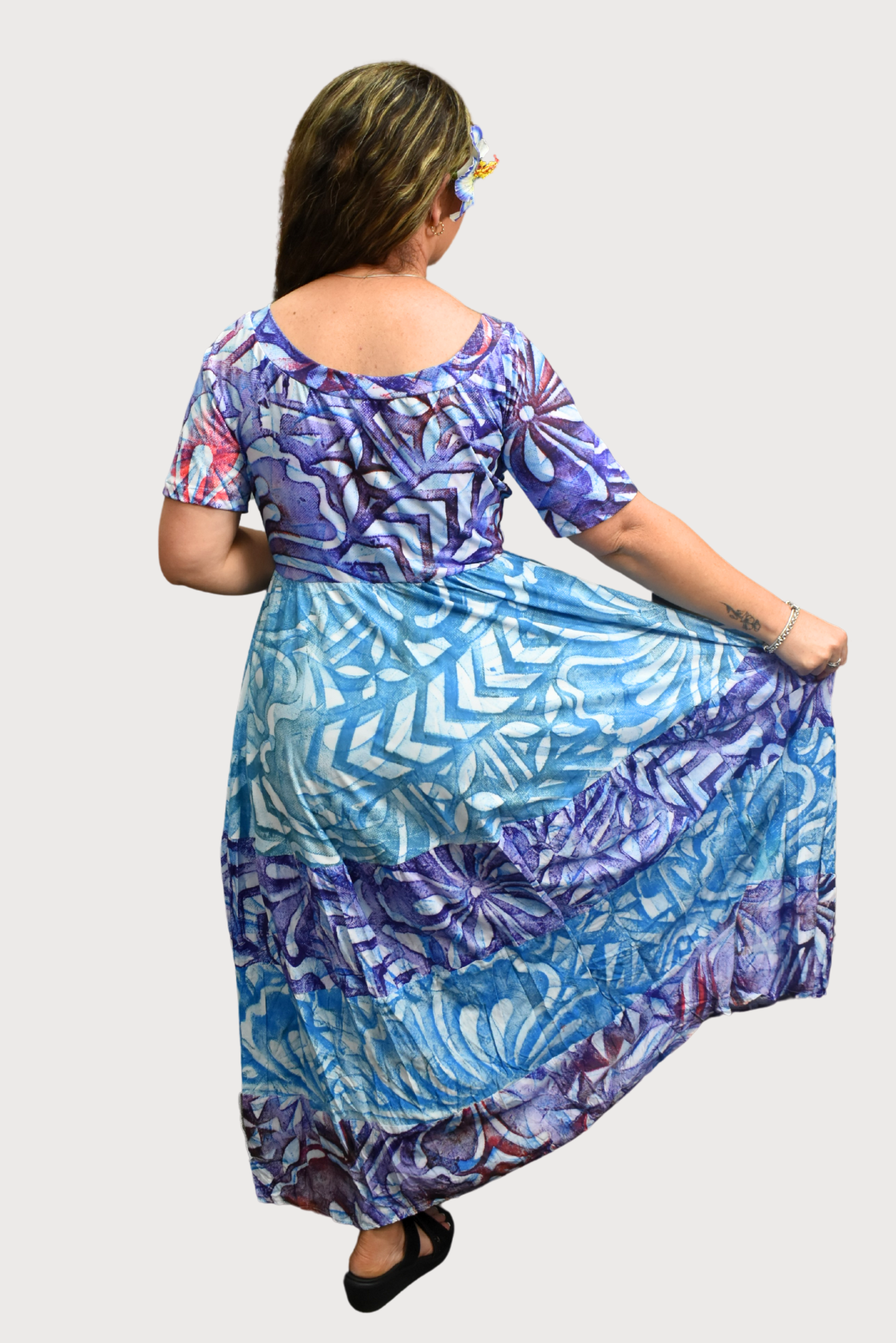 BLUE ISLAND HIGH WAISTED DRESS - SIZE 16