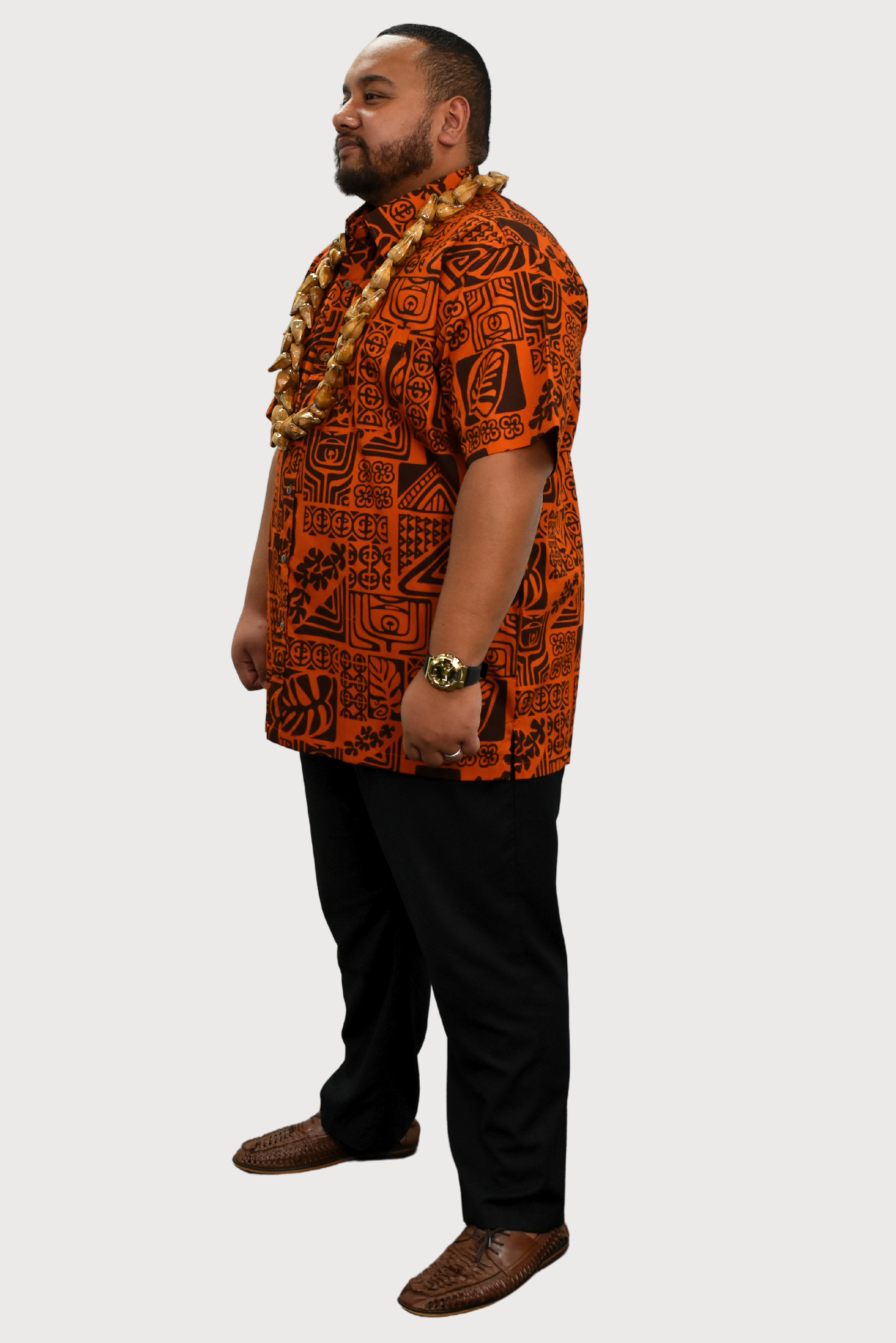 SAMUEL SHIRT - COLLARED BUTTON UP - ORANGE & BROWN