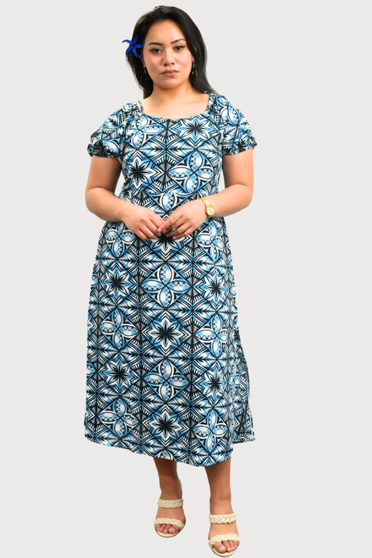 MARIAH DRESS - HIGH WAIST DRESS - BLUE & BLACK