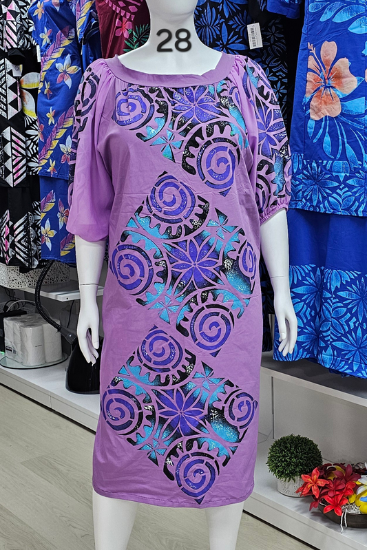 PURPLE & BLUE PUMPKIN SLEEVE ISLAND DRESS - SIZE 28
