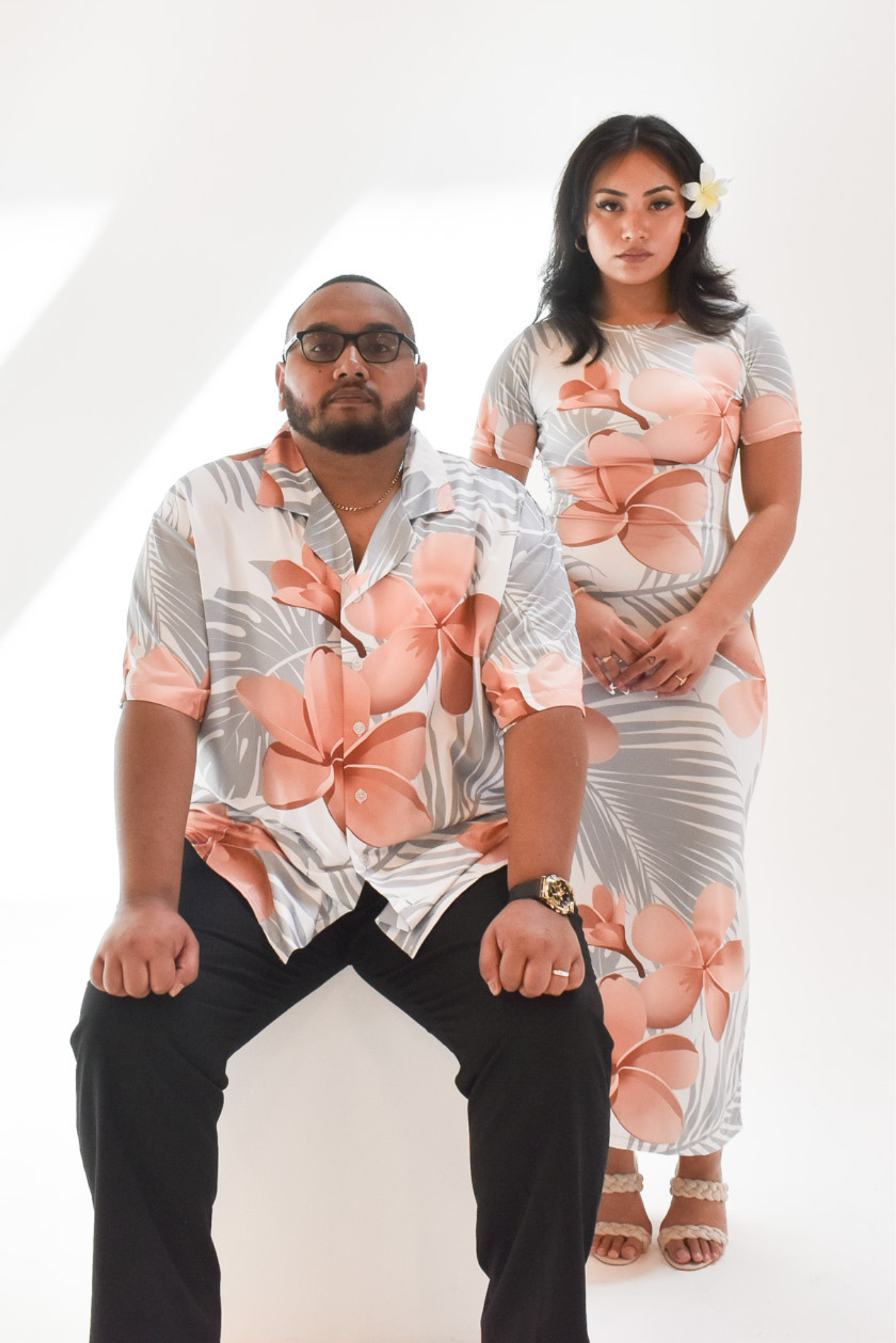 MALOSI SHIRT - COLLARED BUTTON UP SHIRT - WHITE & BROWN FLORAL PATTERN