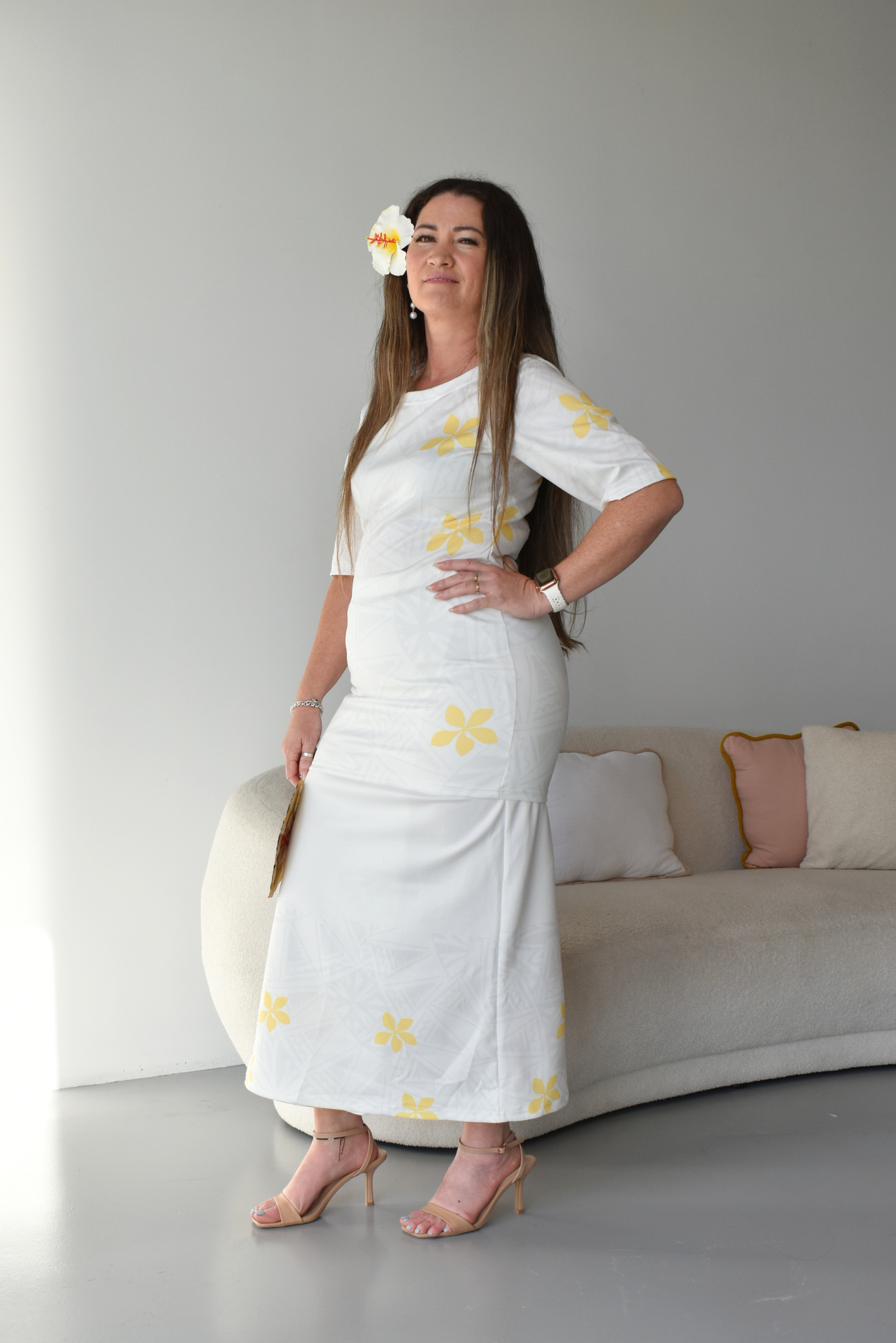 (PRE-ORDER) MINI TIARE - ROUND NECK PULETASI - TWO PIECE - GOLD & WHITE