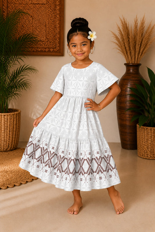 (PRE-ORDER) GIRLS DRESS - FLOWY DRESS - WHITE & GREY