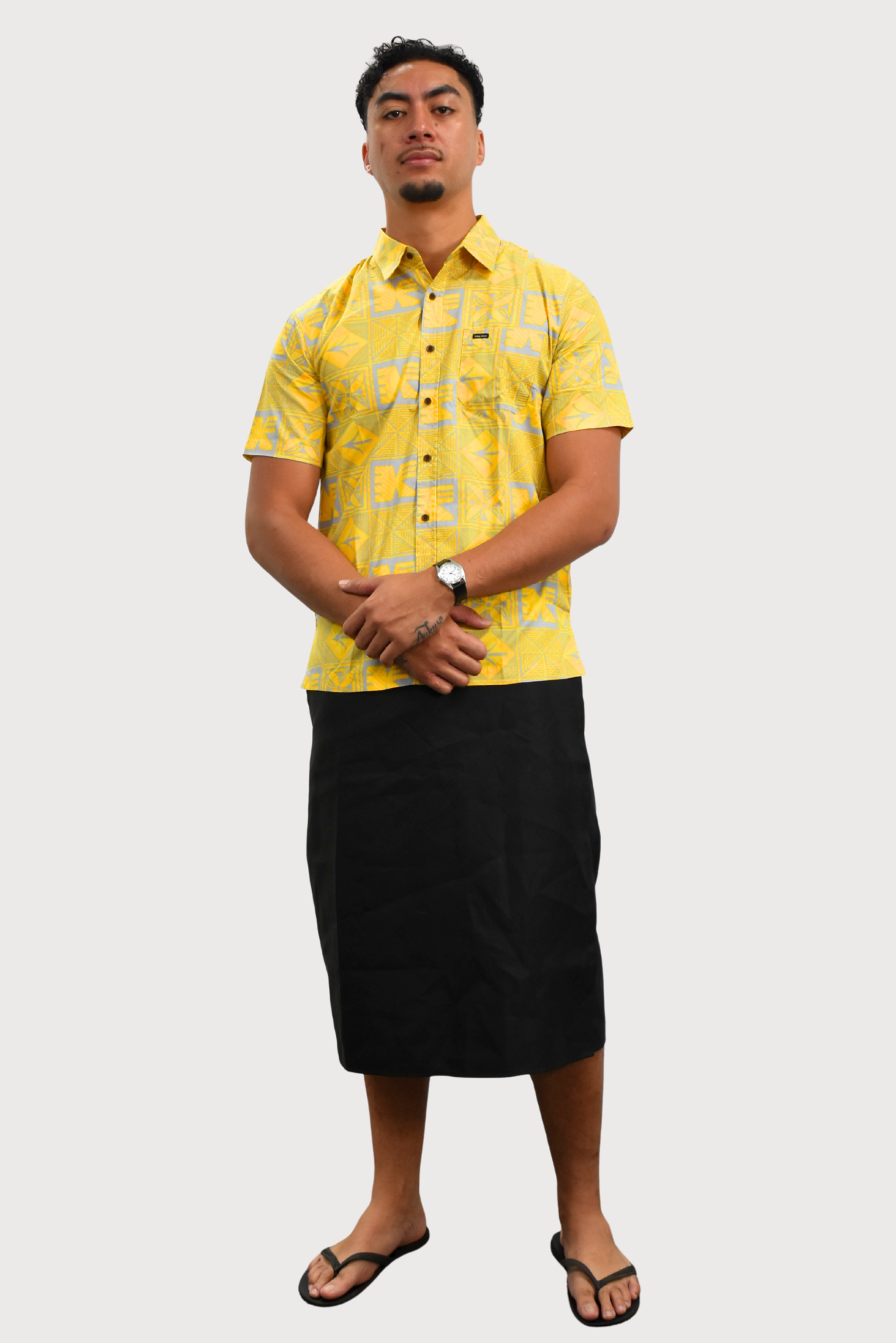 EZRA SHIRT - COLLARED BUTTON UP -  YELLOW & GREY