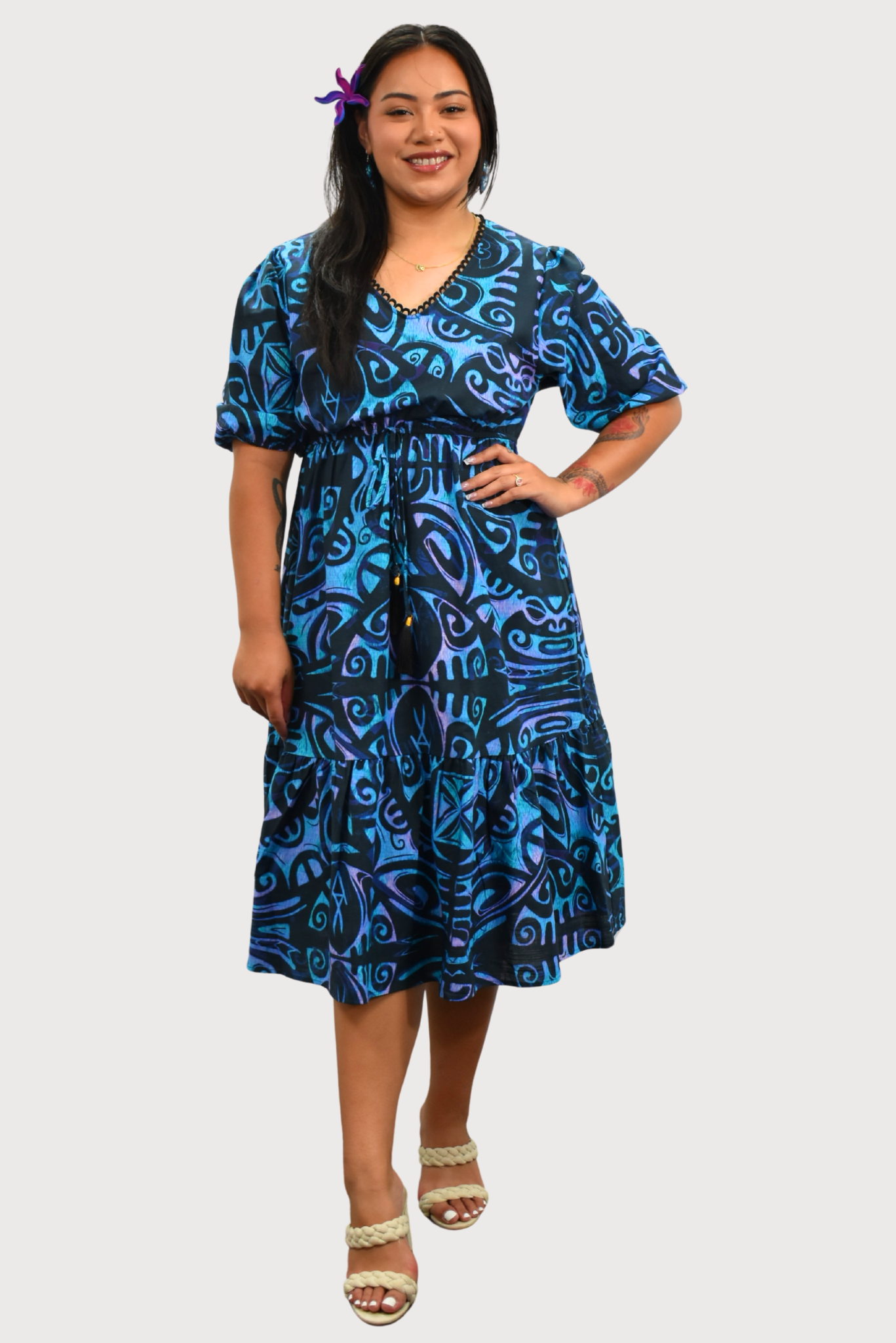 LEILANI DRESS - FLOWY DRESS - BLUE & BLACK