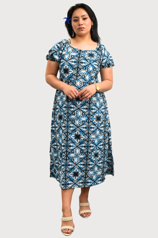 MARIAH DRESS - HIGH WAIST DRESS - BLUE & BLACK