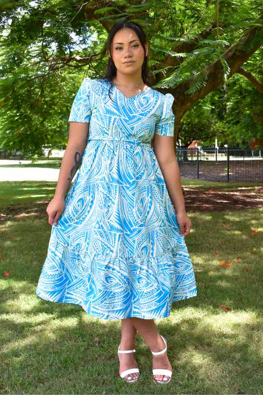 ANNA DRESS - V NECK MIDI LENGTH DRESS - LIGHT BLUE