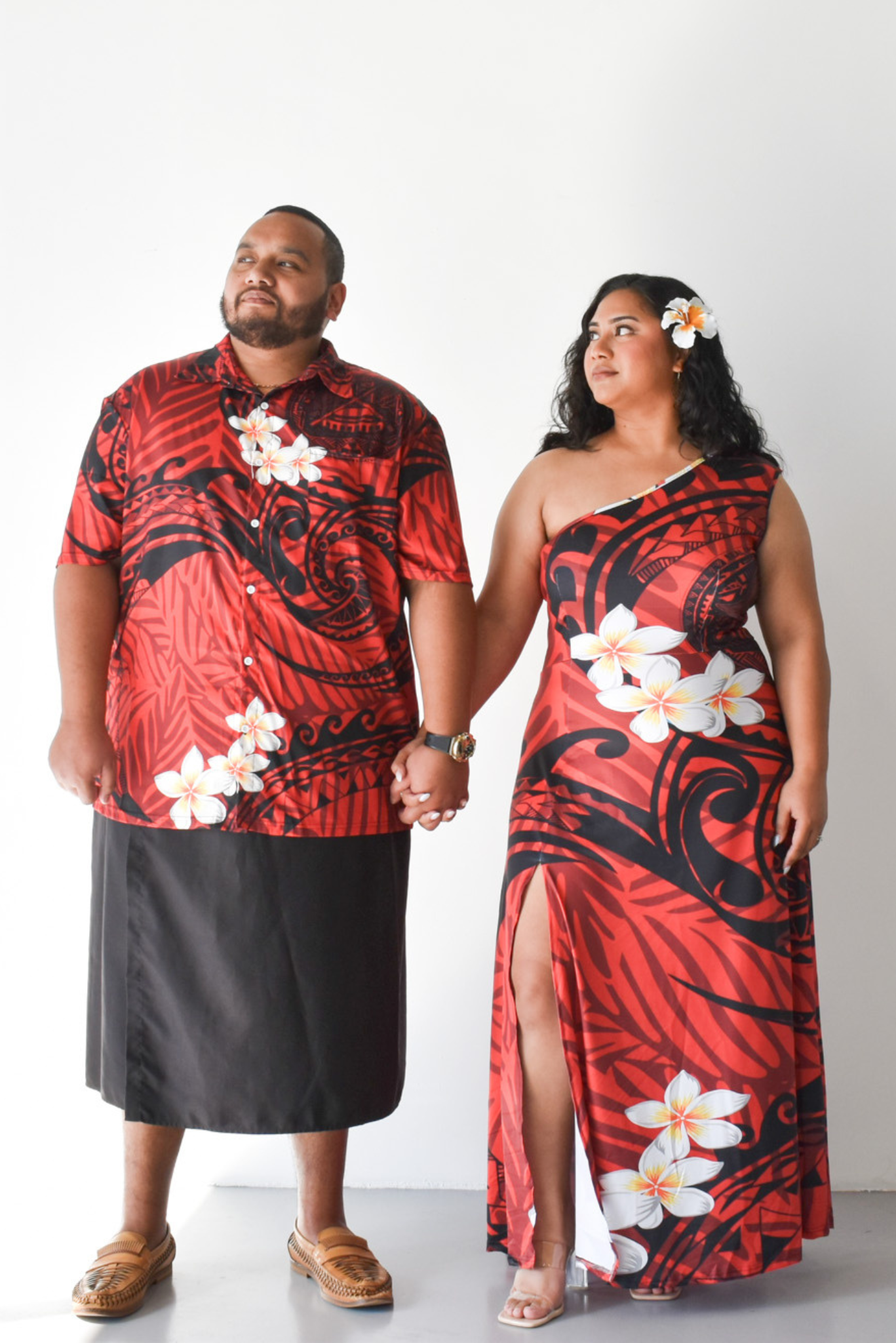 DAVINA DRESS - ONE SHOULDER MAXI DRESS - RED & BLACK PATTERN