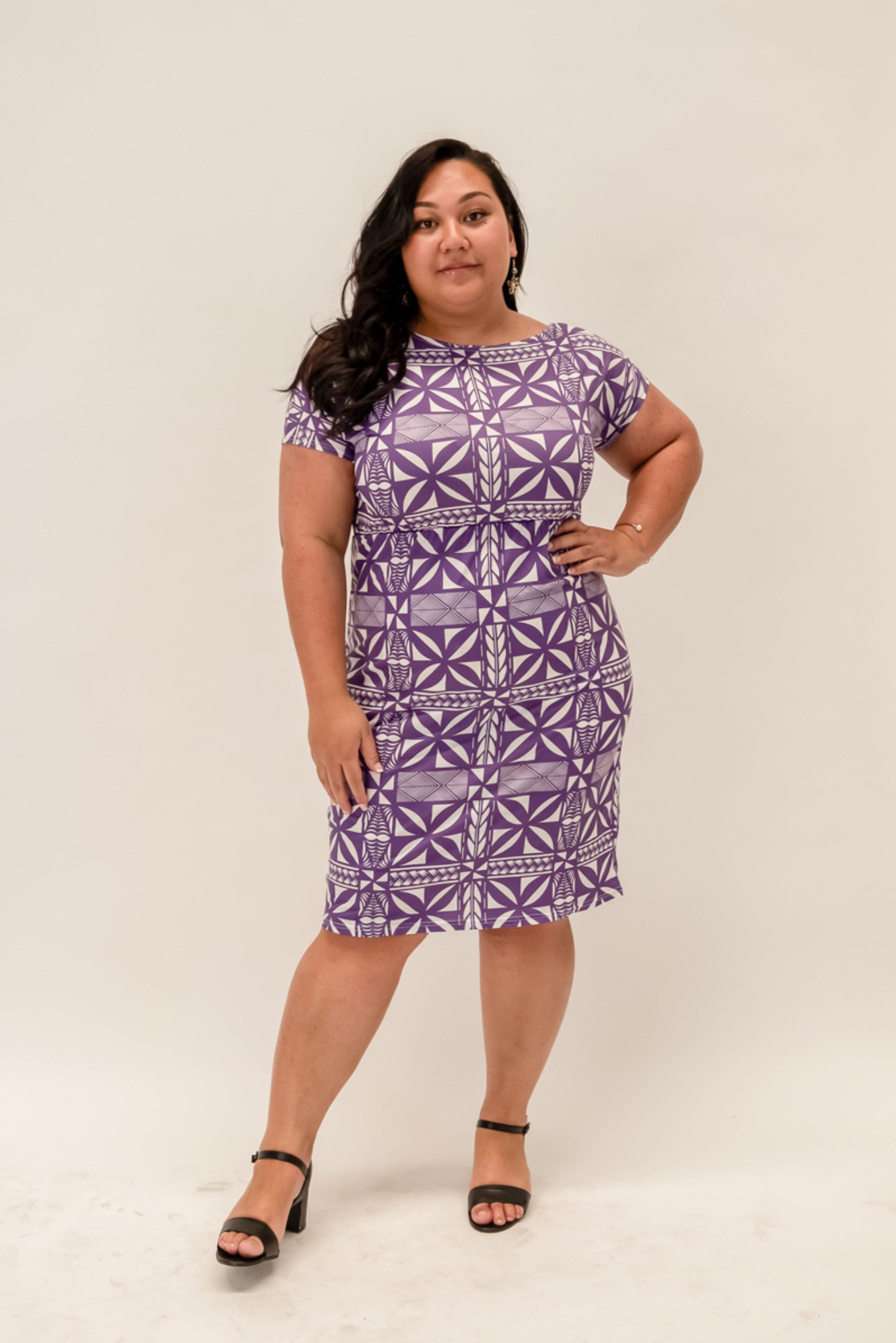 FETIA DRESS - BOAT NECK WAISTLINE DRESS - PURPLE AND WHITE