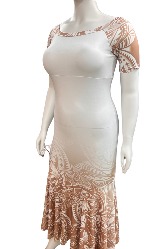 WHITE AND BROWN MAXI DRESS - MULTIPLE SIZES AVAILABLE