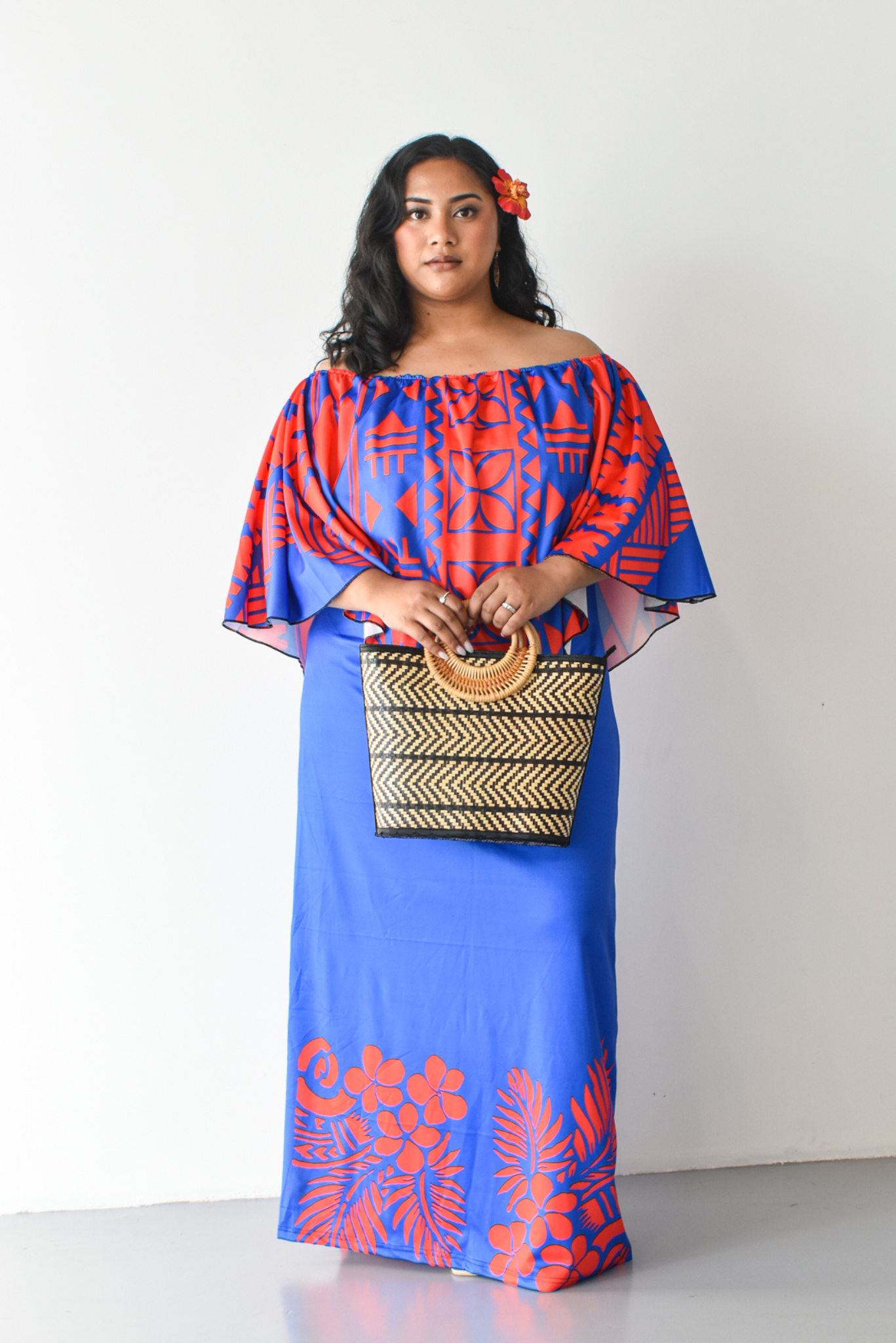 DIANA DRESS - CAPE DESIGN - BLUE & RED