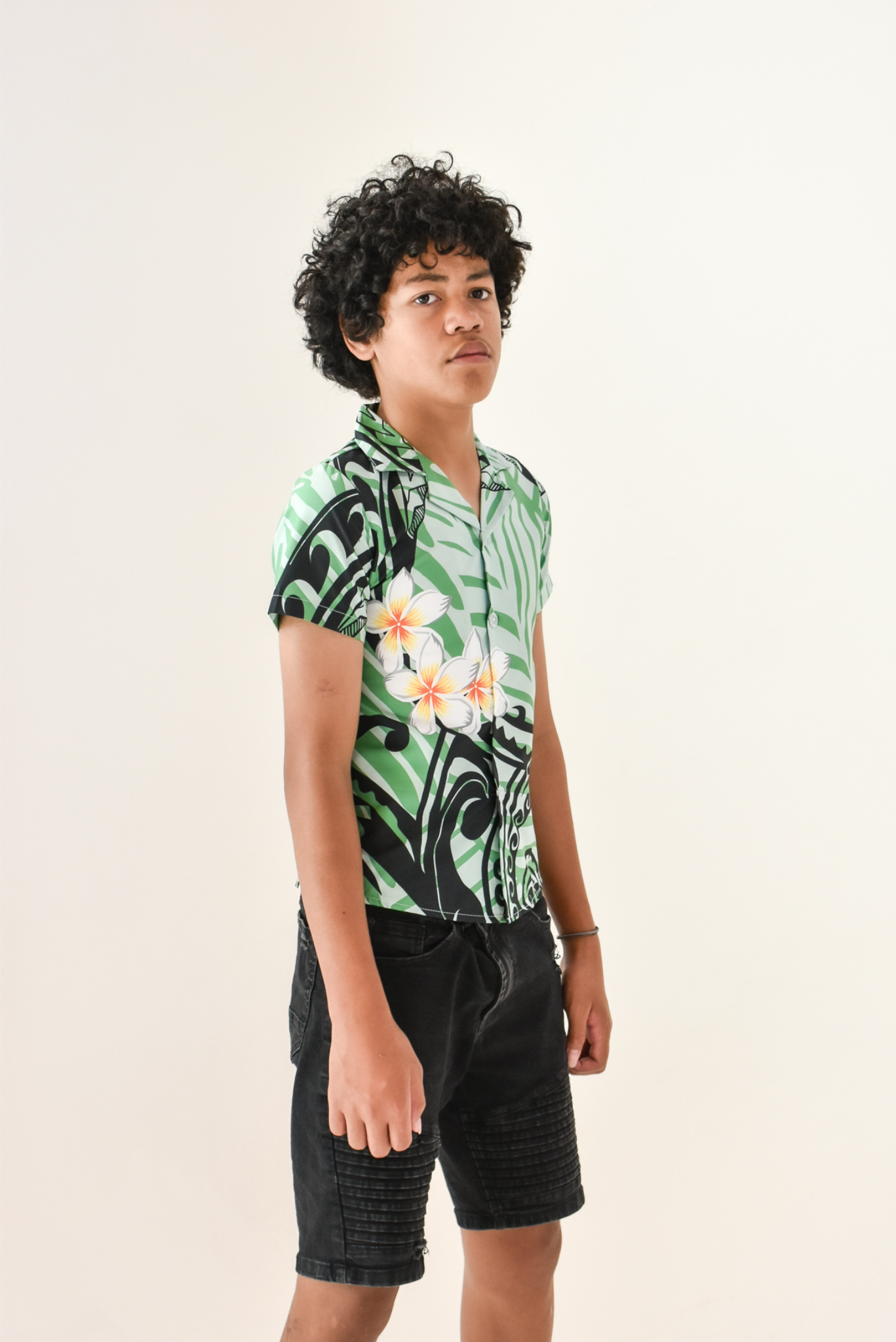 DAVID BOYS SHIRT - V NECK COLLARED SHIRT - GREEN & BLACK