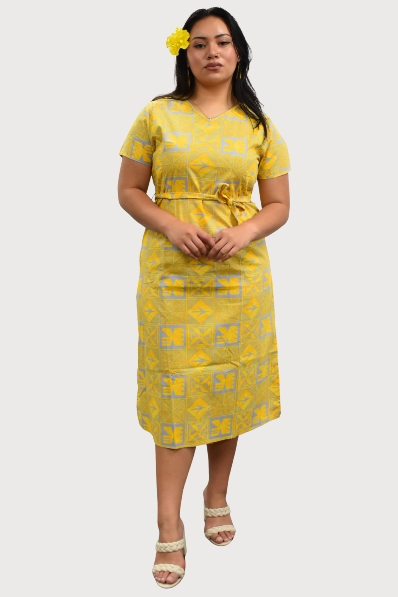 ELENA DRESS - MIDI DRESS - YELLOW & GREY