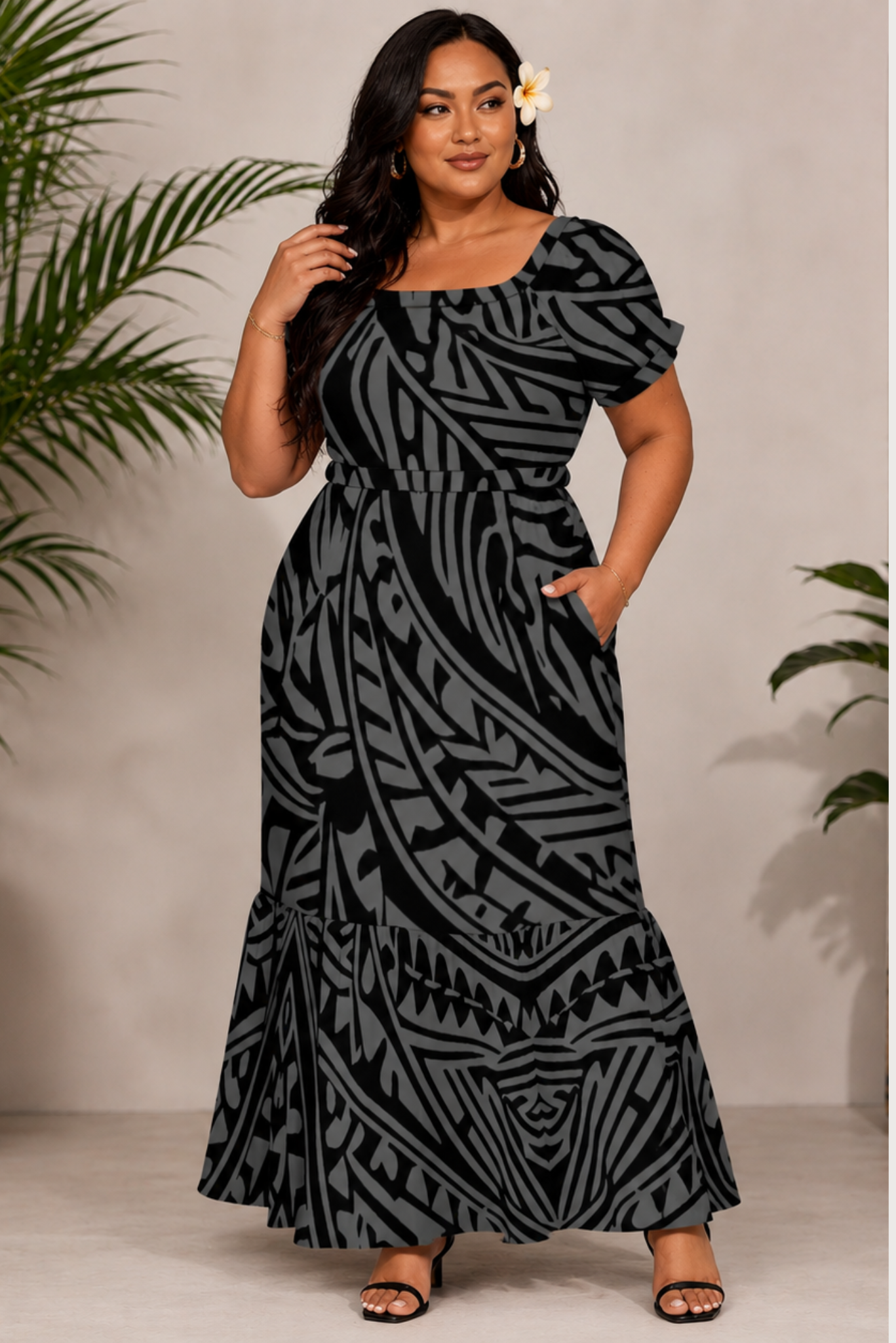 (PRE-ORDER) MALIA DRESS - HIGHWAIST FLOWY DRESS - BLACK & GREY
