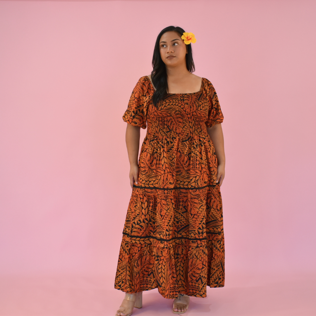 ANNA DRESS - V NECK MIDI LENGTH DRESS - ORANGE