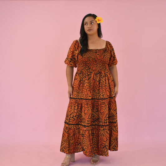 ANNA DRESS - V NECK MIDI LENGTH DRESS - ORANGE