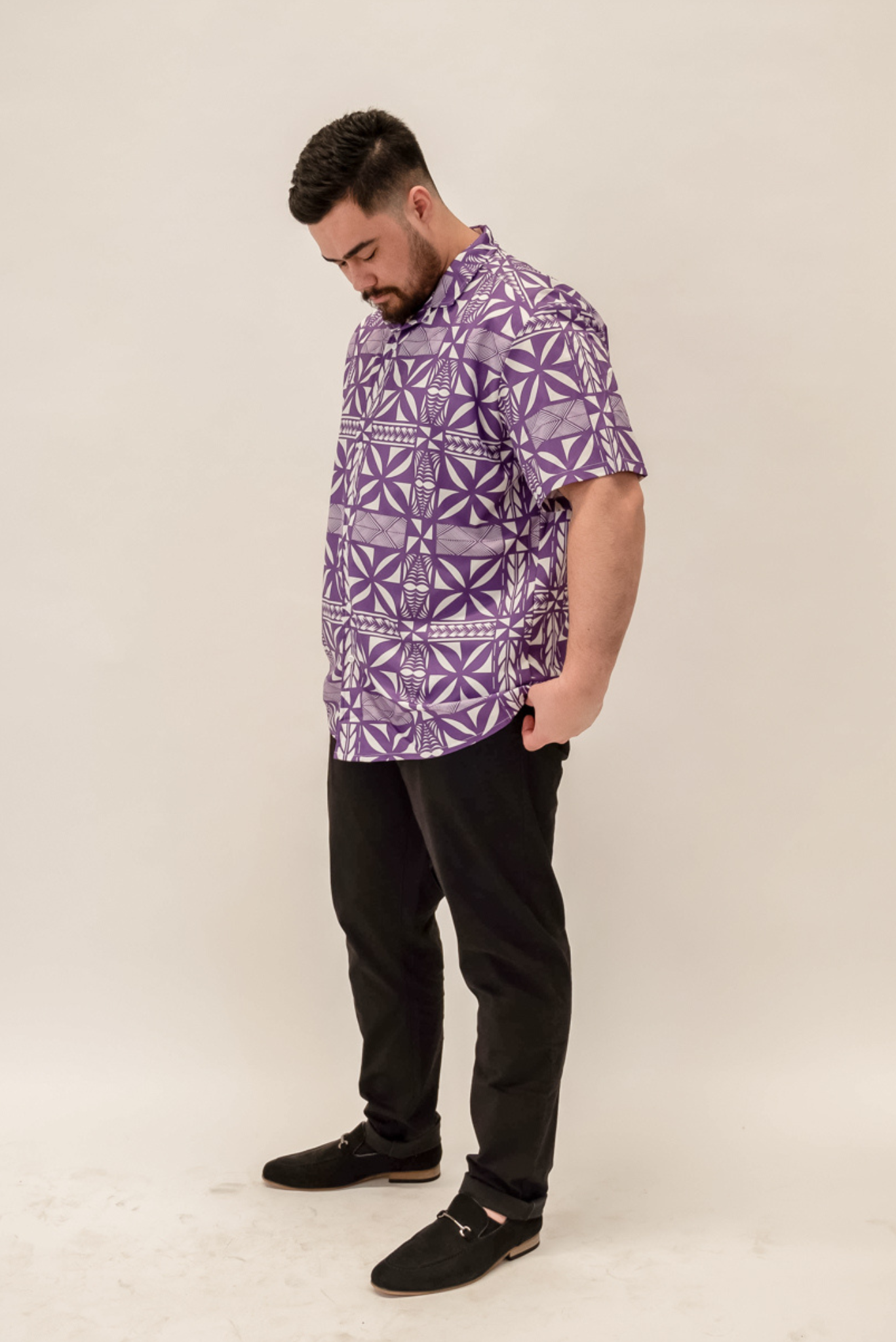 FETU SHIRT - COLLARED BUTTON UP SHIRT - PURPLE & WHITE