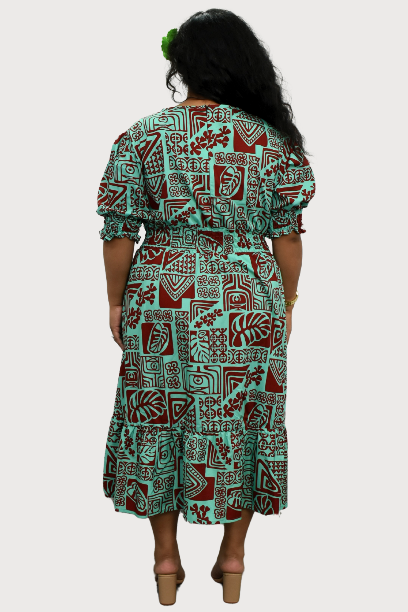 ANNA DRESS - ELASTIC WAIST A-LINE DRESS - MINT & MAROON