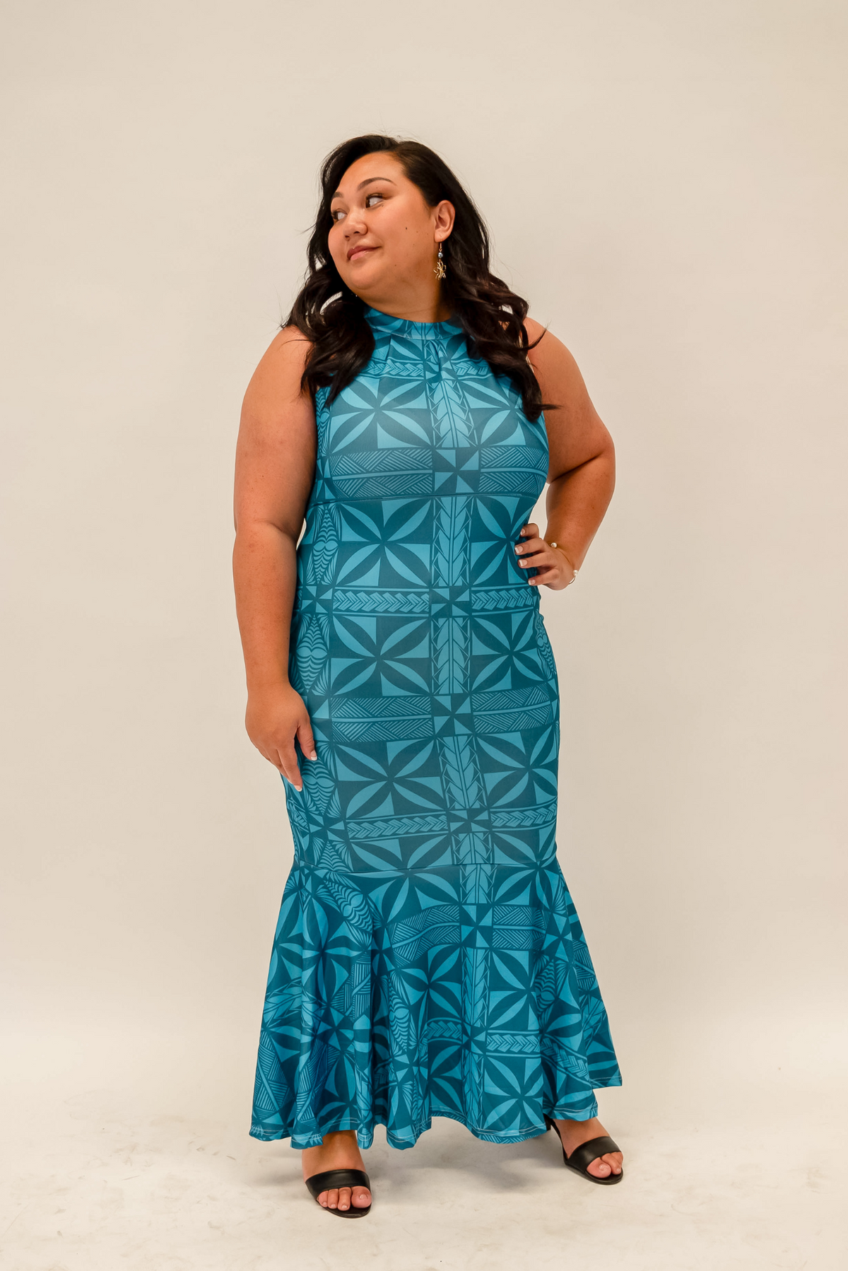(PRE-ORDER) MATIE DRESS - HALTER NECK WITH FLARE DRESS - TEAL BLUE