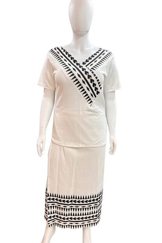 WHITE & BLACK PULETASI - V NECK PULETASI - 2XL