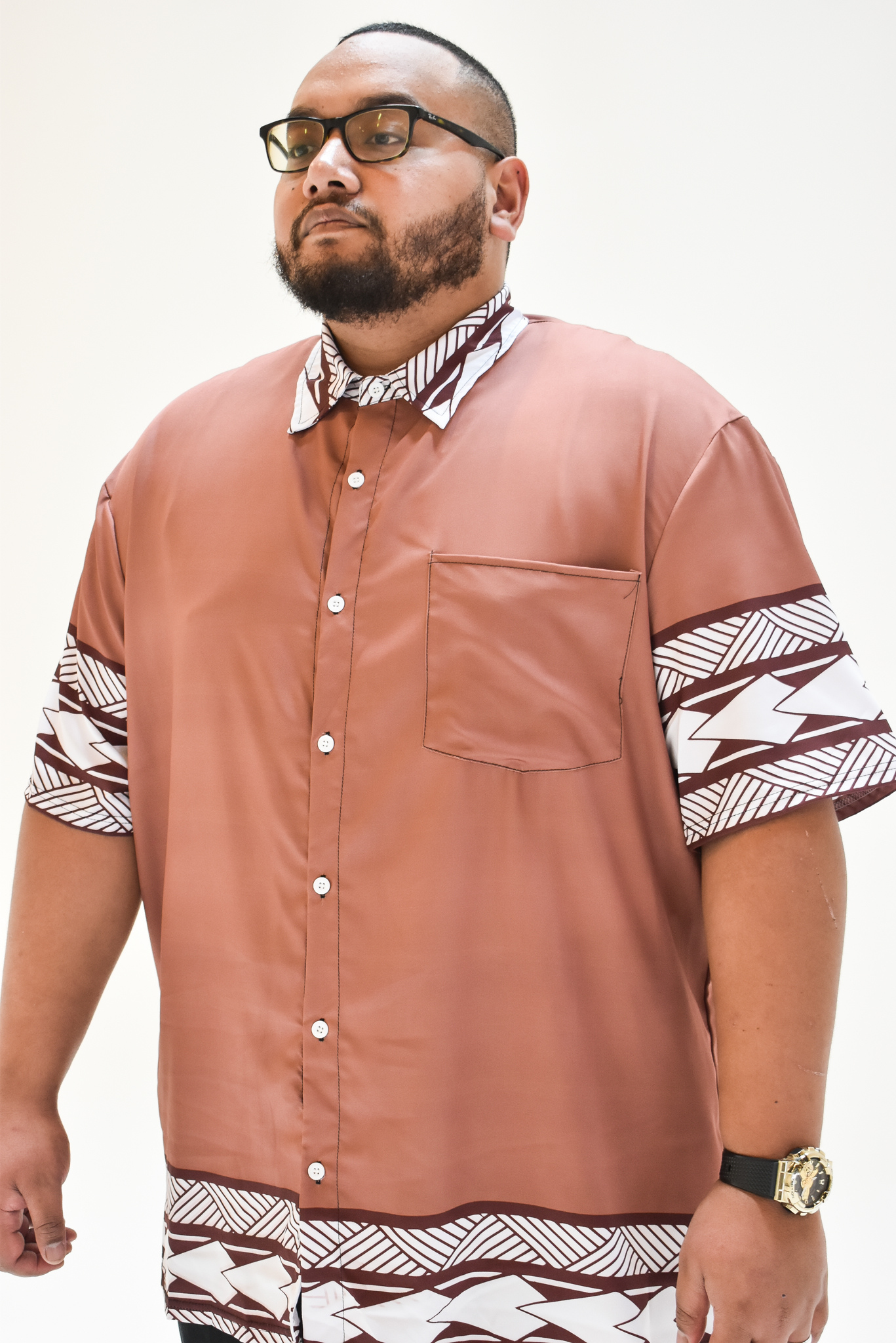 MIKAELE SHIRT - MENS SHIRT - COLLARED BUTTON UP - BROWN & WHITE