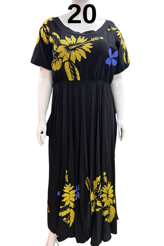 BLACK AND YELLOW HIGHWAISTED DRESS - SIZE 20
