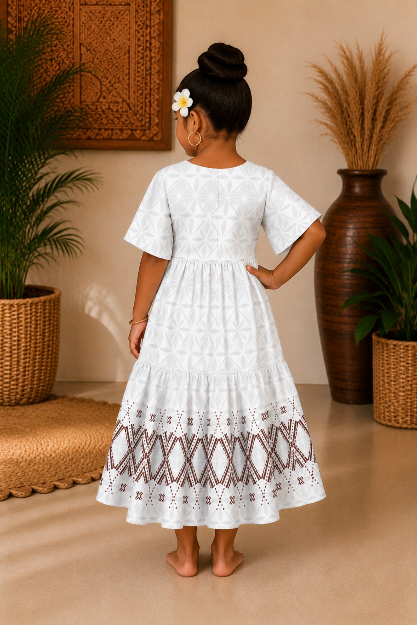 (PRE-ORDER) GIRLS DRESS - FLOWY DRESS - WHITE & GREY