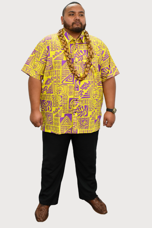 SAMUEL SHIRT - COLLARED BUTTON UP - YELLOW & PURPLE