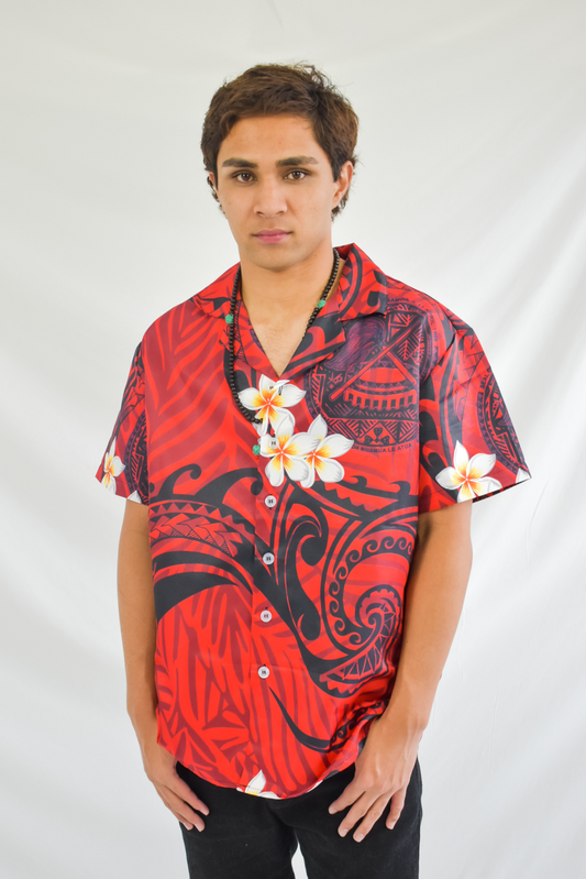 DAVID SHIRT - BUTTON UP WITH V-NECK - RED & BLACK