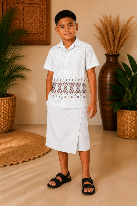 (PRE-ORDER) BOYS SHIRT - COLLARED SHIRT - WHITE & GREY