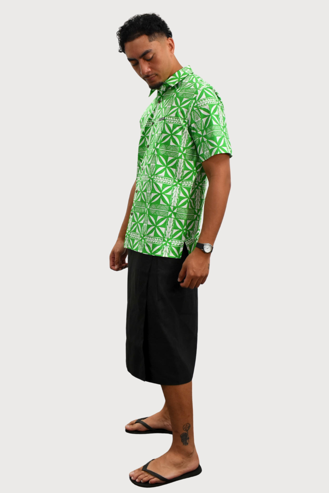 CHRISTIAN SHIRT - COLLARED BUTTON UP - GREEN & WHITE