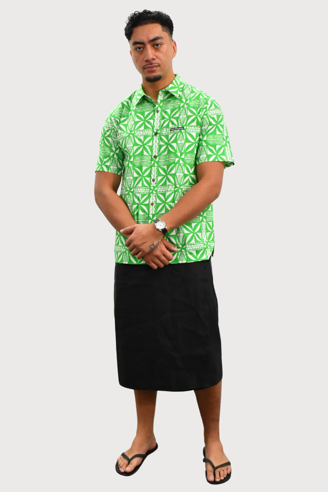 CHRISTIAN SHIRT - COLLARED BUTTON UP - GREEN & WHITE