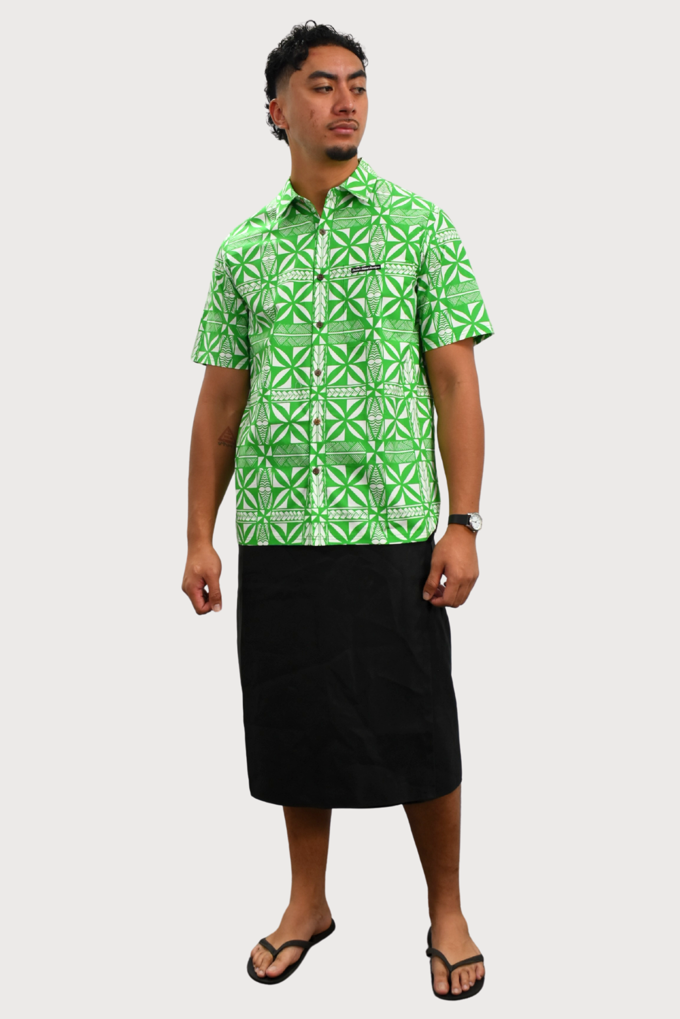 CHRISTIAN SHIRT - COLLARED BUTTON UP - GREEN & WHITE