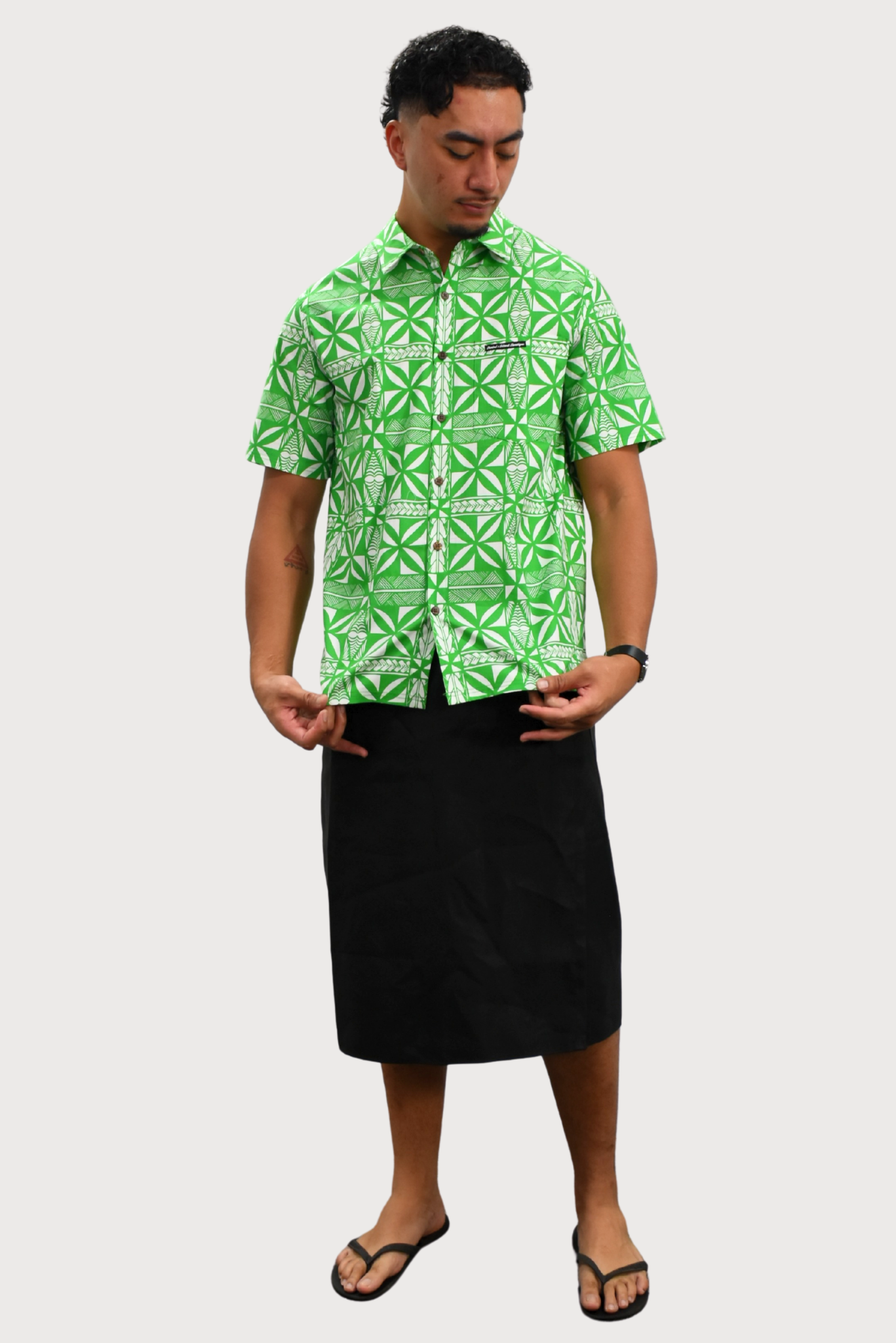 CHRISTIAN SHIRT - COLLARED BUTTON UP - GREEN & WHITE