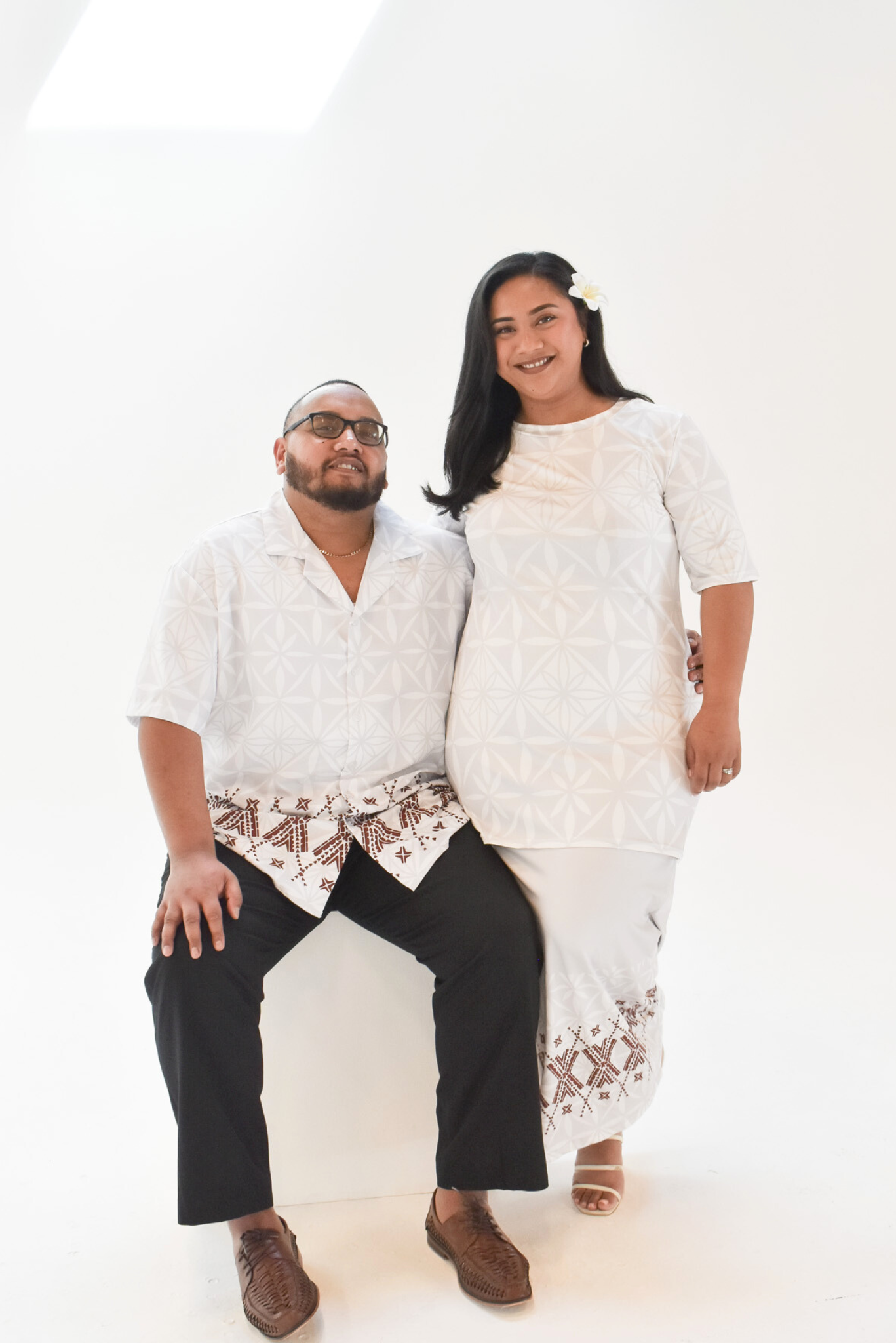 MANUIA SHIRT - COLLARED BUTTON UP SHIRT - WHITE MELANESIAN PATTERN