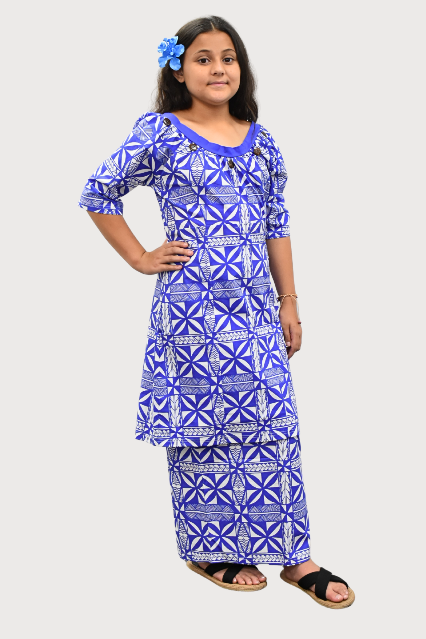 CYNTHIA PULETASI - ROUND NECK PULETASI - BLUE & WHITE