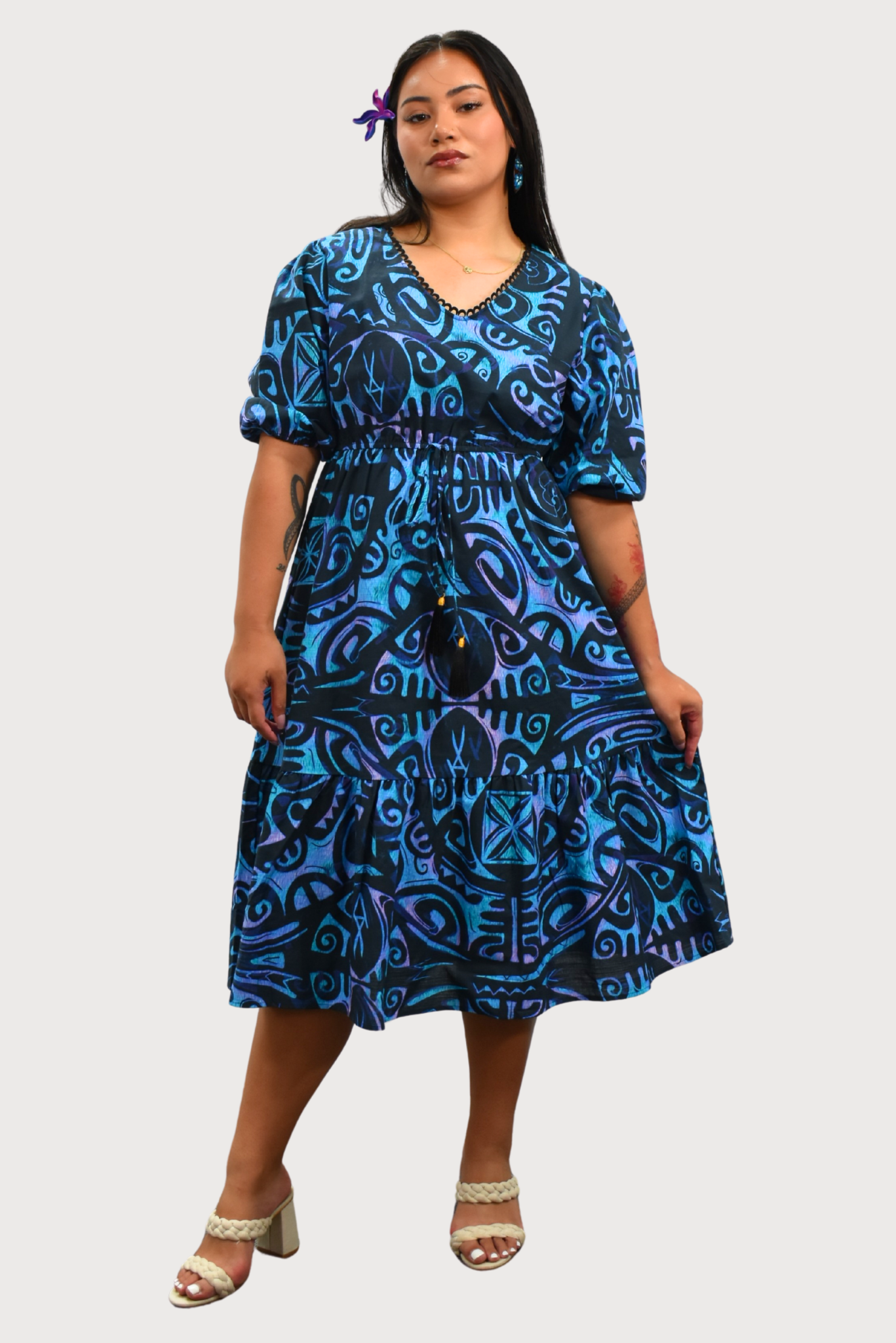 LEILANI DRESS - FLOWY DRESS - BLUE & BLACK