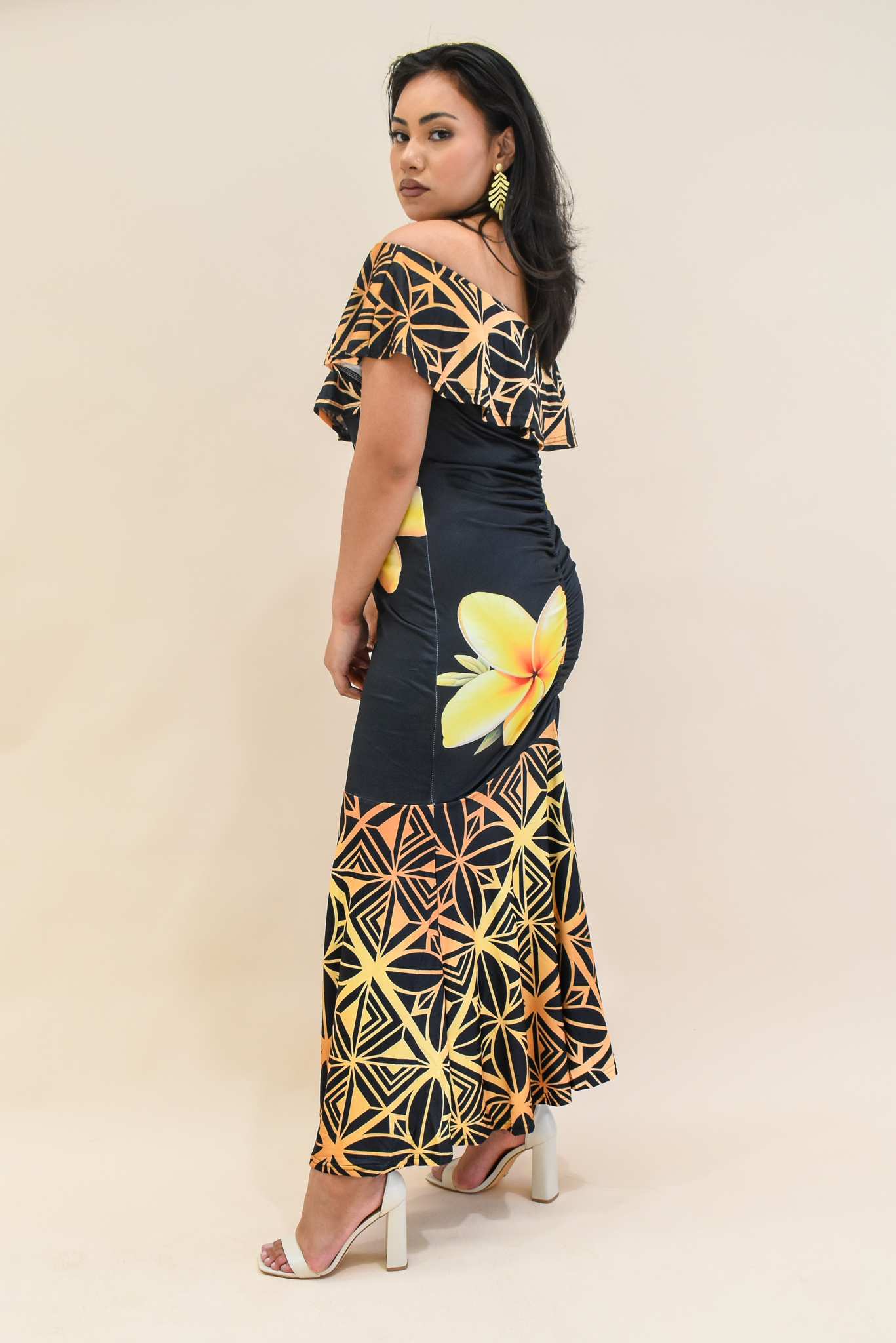 (PRE-ORDER) GOLD TIARE - FRILL RUCHED MERMAID DRESS - GOLD & BLACK