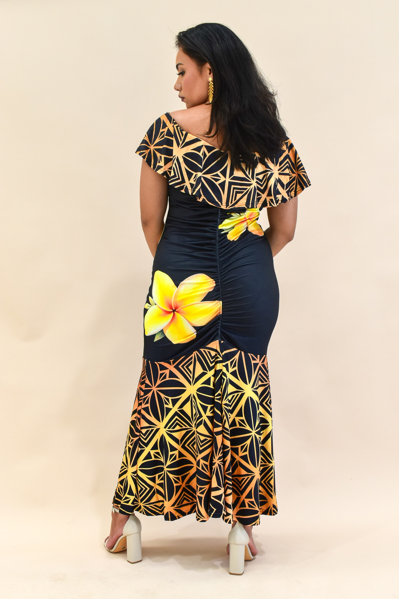 (PRE-ORDER) GOLD TIARE - FRILL RUCHED MERMAID DRESS - GOLD & BLACK