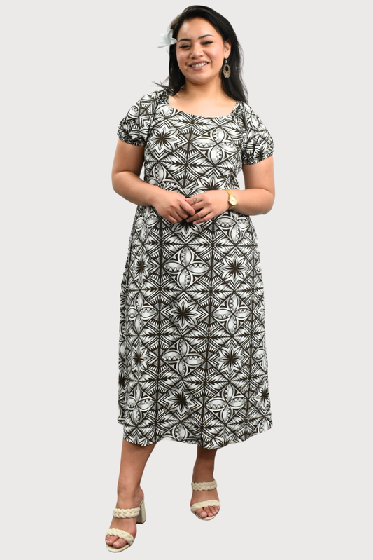 MARIAH DRESS - HIGH WAIST DRESS - BROWN & WHITE
