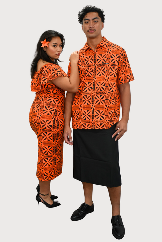 JACOB SHIRT - COLLARED BUTTON UP - ORANGE & BLACK